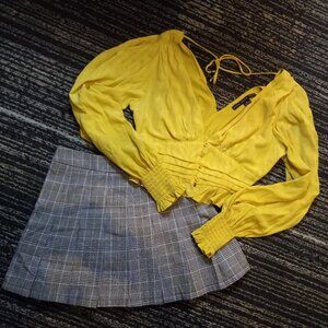 Hyfve Top and Skirt Set Women's Small Schoolgirl Plaid and Yellow Cropped